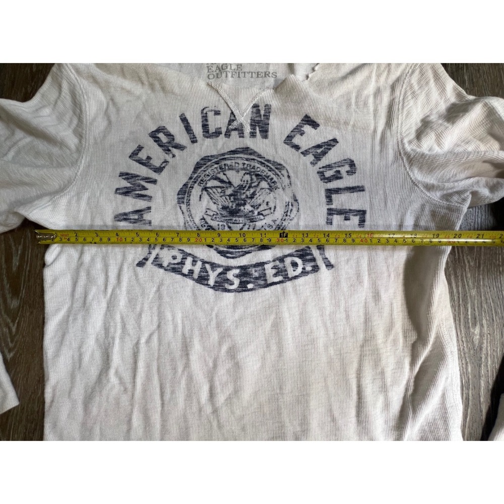 American Eagle Thermal Shirt Mens Large White Vintage Fit Phys Ed Distressed - Picture 3 of 7